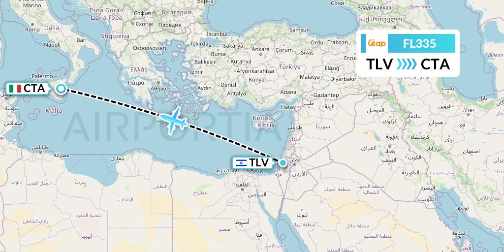 FL335 AirTran Flight Map: Tel Aviv to Catania