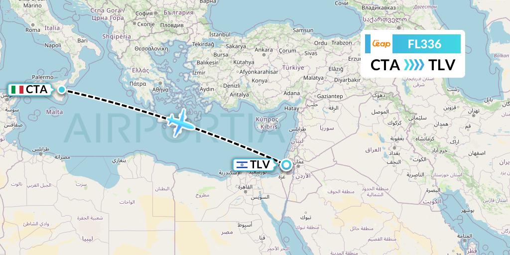 FL336 AirTran Flight Map: Catania to Tel Aviv