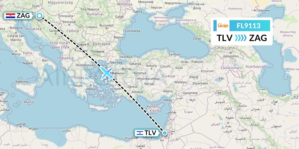 FL9113 AirTran Flight Map: Tel Aviv to Zagreb