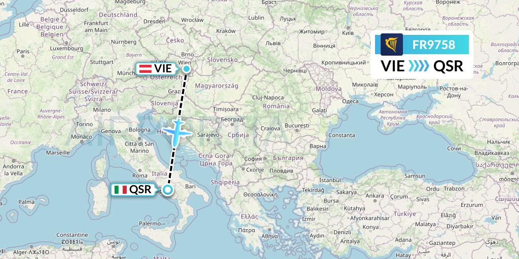 FR9758 Ryanair Flight Map: Vienna to Salerno