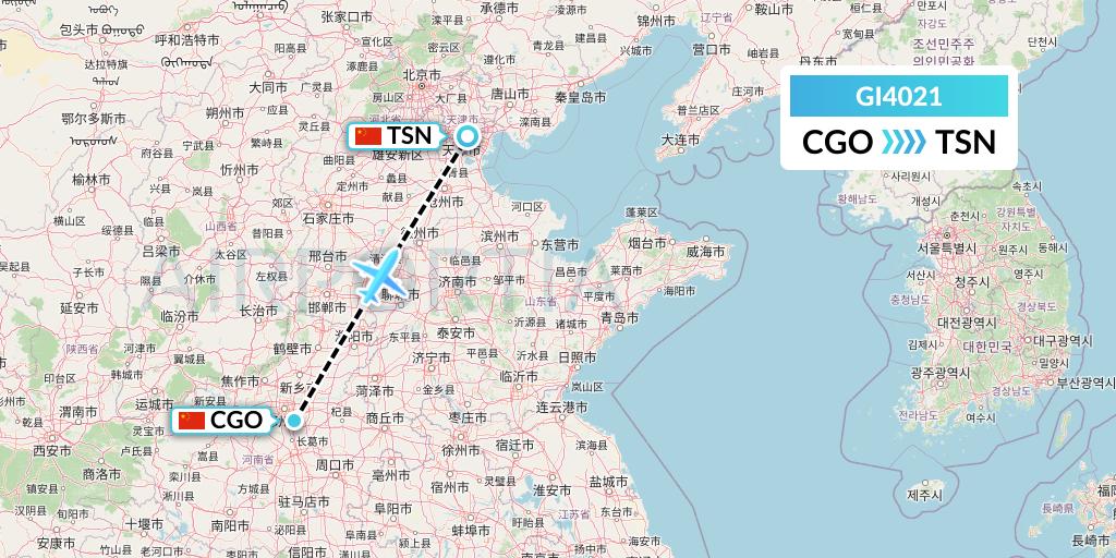 GI4021 Germania Express Flight Map: Zhengzhou to Tianjin