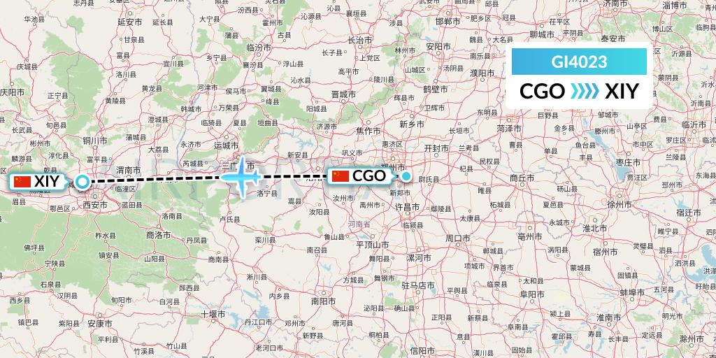 GI4023 Germania Express Flight Map: Zhengzhou to Xi'an