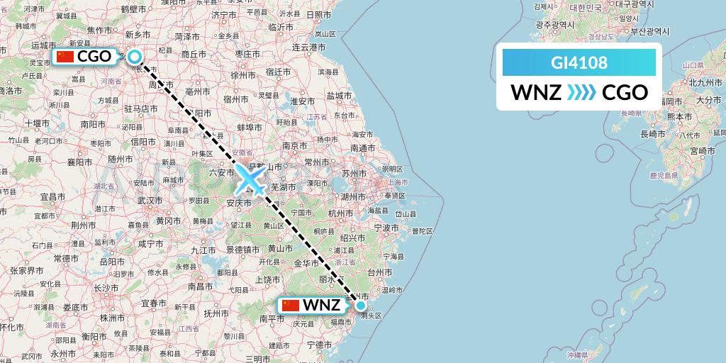 GI4108 Germania Express Flight Map: Wenzhou to Zhengzhou