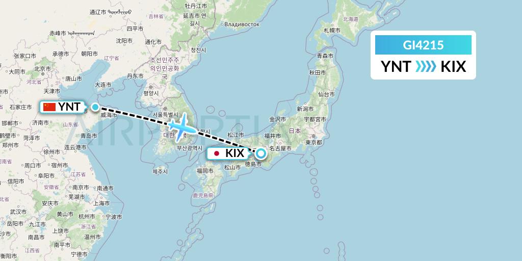 GI4215 Germania Express Flight Map: Yantai to Osaka