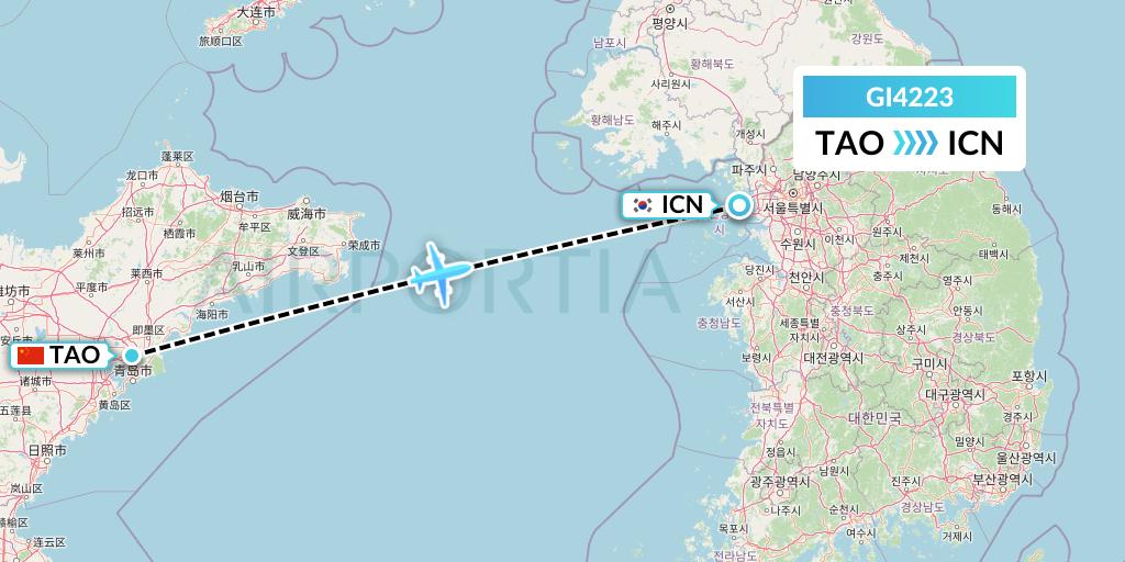 GI4223 Germania Express Flight Map: Qingdao to Seoul