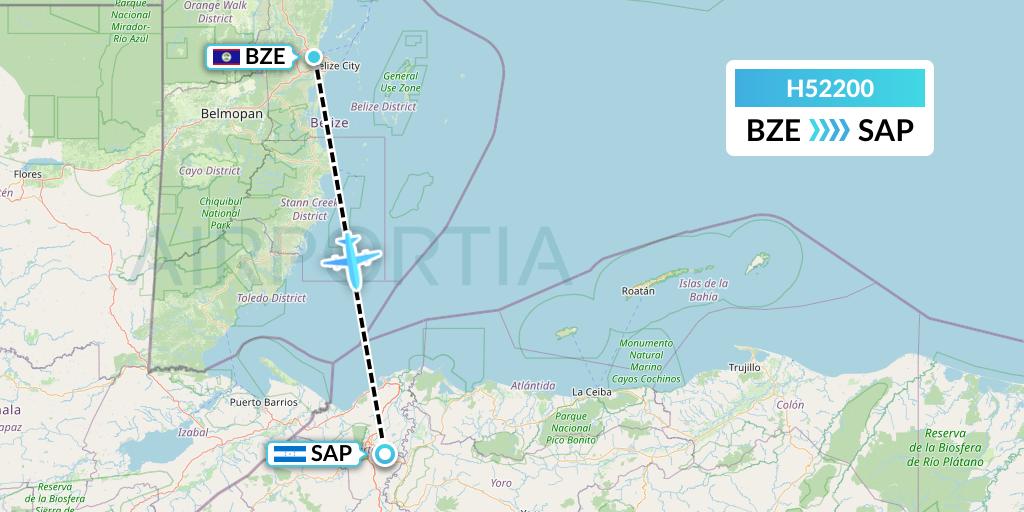 H52200 MAVIAL - Magadan Airlines Flight Map: Belize City to San Pedro Sula