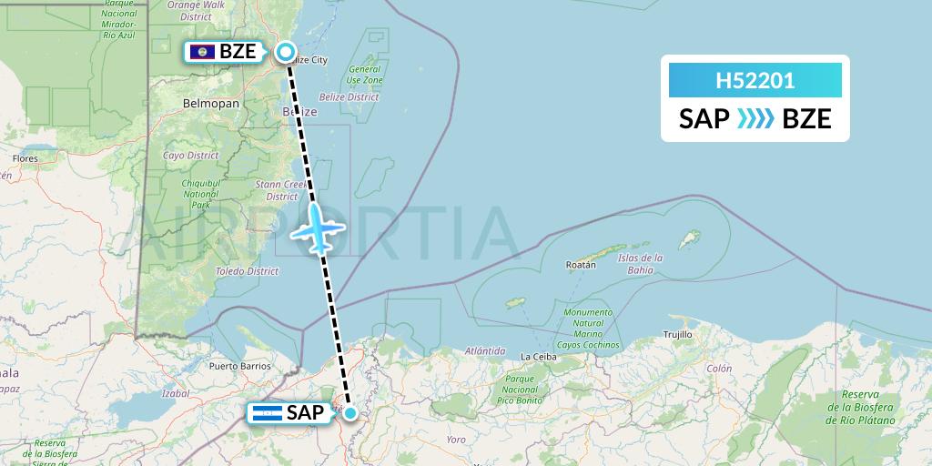 H52201 MAVIAL - Magadan Airlines Flight Map: San Pedro Sula to Belize City