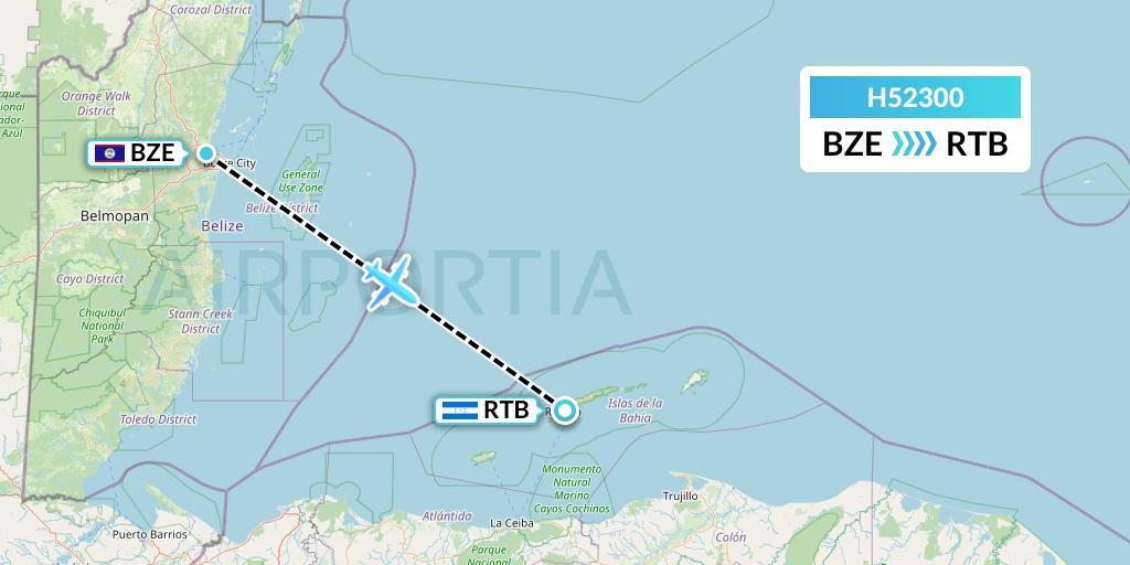 H52300 MAVIAL - Magadan Airlines Flight Map: Belize City to Roatan
