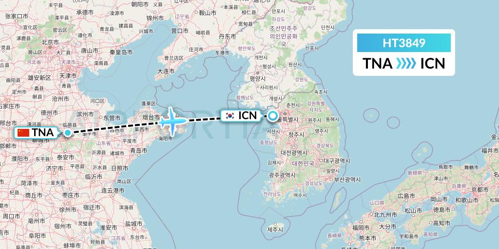 HT3849 Ningxia Cargo Airlines CO.,LTD Flight Map: Jinan to Seoul