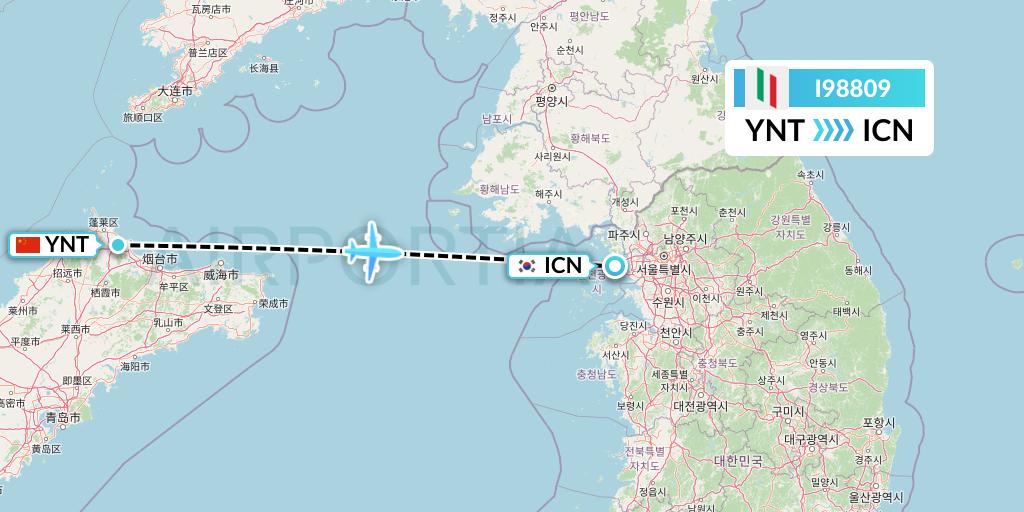 I98809 Air Italy Flight Map: Yantai to Seoul