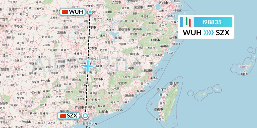 I98835 Air Italy Flight Map: Wuhan to Shenzhen