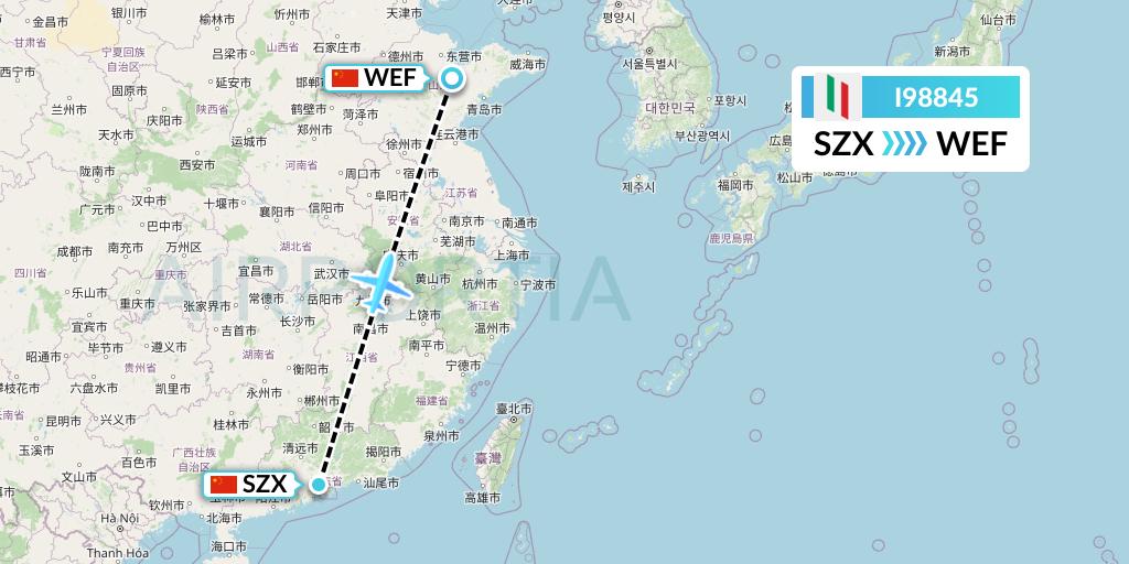 I98845 Air Italy Flight Map: Shenzhen to Weifang