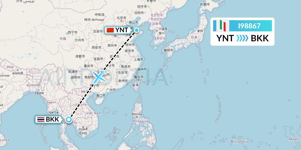 I98867 Air Italy Flight Map: Yantai to Bangkok