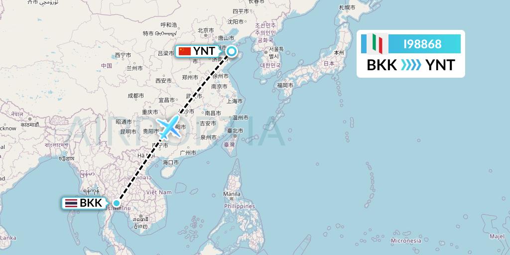 I98868 Air Italy Flight Map: Bangkok to Yantai