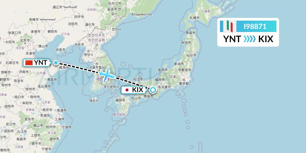 I98871 Air Italy Flight Map: Yantai to Osaka