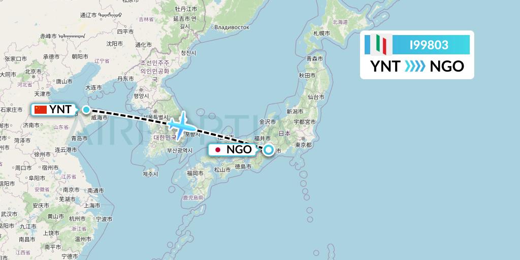 I99803 Air Italy Flight Map: Yantai to Nagoya