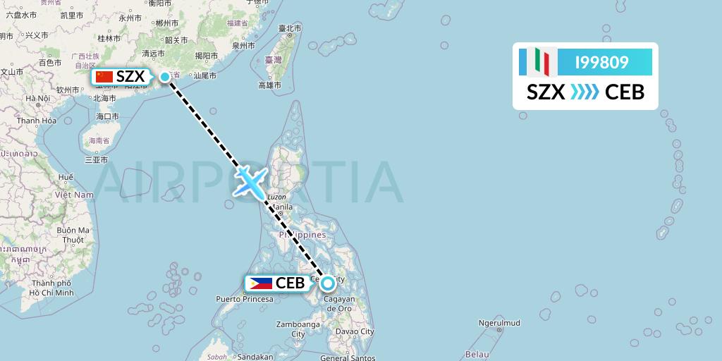 I99809 Air Italy Flight Map: Shenzhen to Cebu