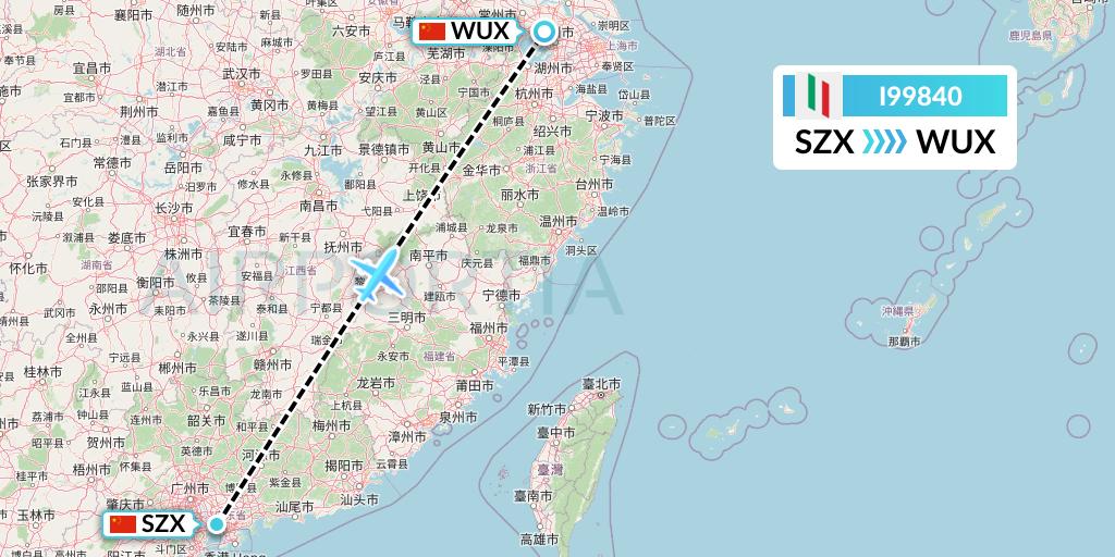 I99840 Air Italy Flight Map: Shenzhen to Wuxi