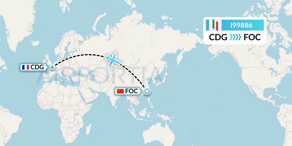 I99886 Air Italy Flight Map: Paris to Fuzhou