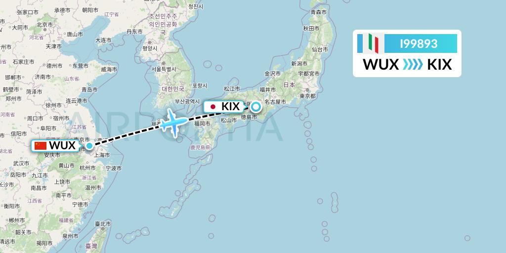 I99893 Air Italy Flight Map: Wuxi to Osaka