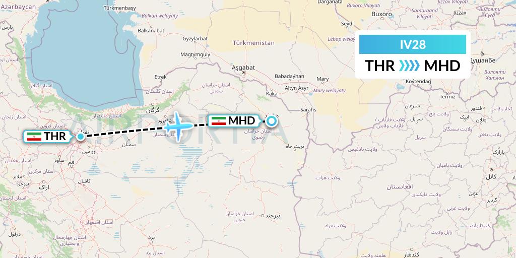 IV28 VVB Aviation Malta Flight Map: Tehran to Mashhad