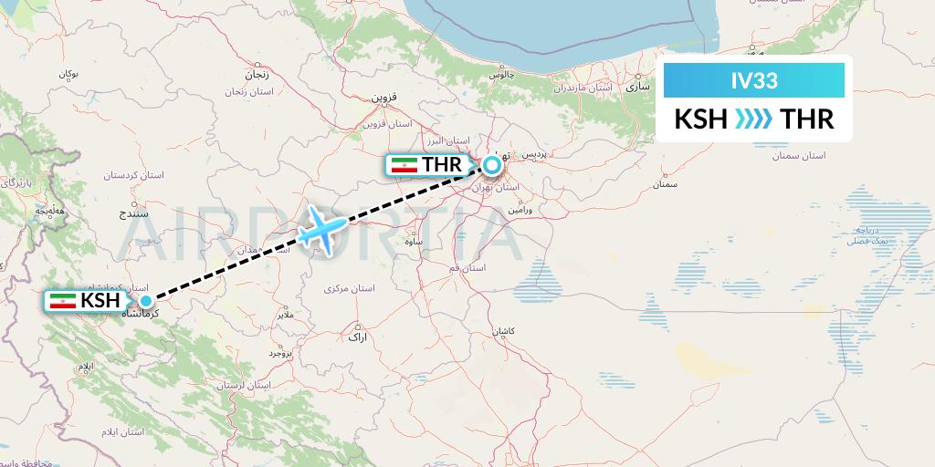 IV33 VVB Aviation Malta Flight Map: Kermanshah to Tehran