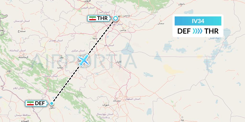 IV34 VVB Aviation Malta Flight Map: Dezful to Tehran