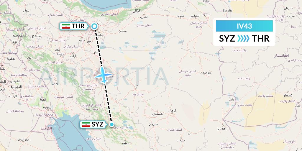 IV43 VVB Aviation Malta Flight Map: Shiraz to Tehran