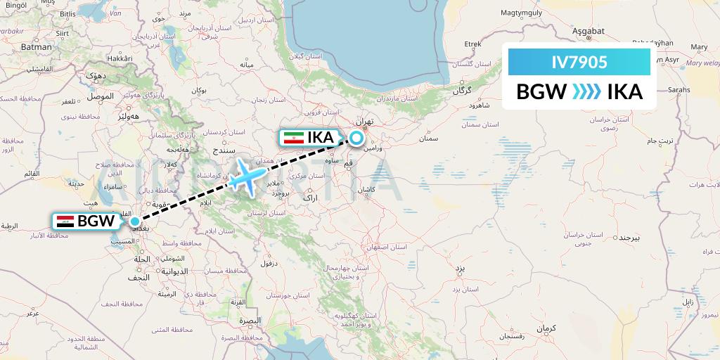 IV7905 VVB Aviation Malta Flight Map: Baghdad to Tehran