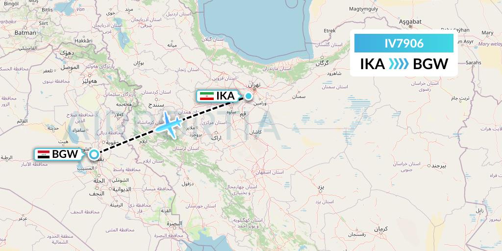 IV7906 VVB Aviation Malta Flight Map: Tehran to Baghdad