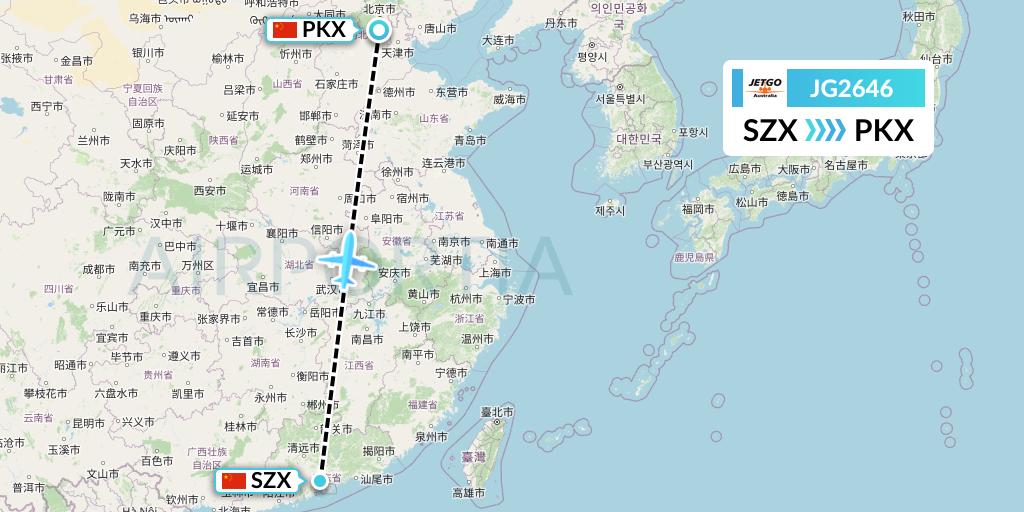 JG2646 JetGo Australia Flight Map: Shenzhen to Beijing