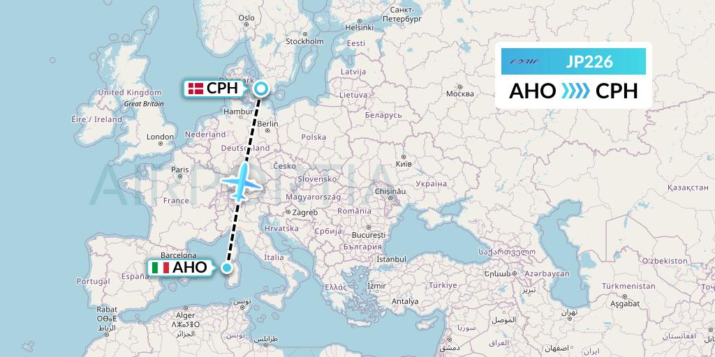 JP226 Adria Airways Flight Map: Alghero to Copenhagen