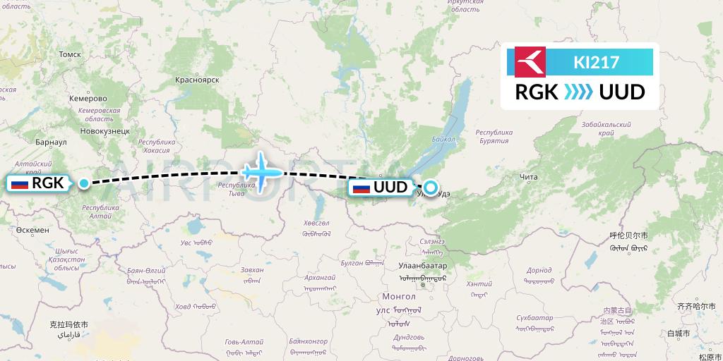 KI217 Krasavia Flight Map: Gorno-Altaysk to Ulan-Ude