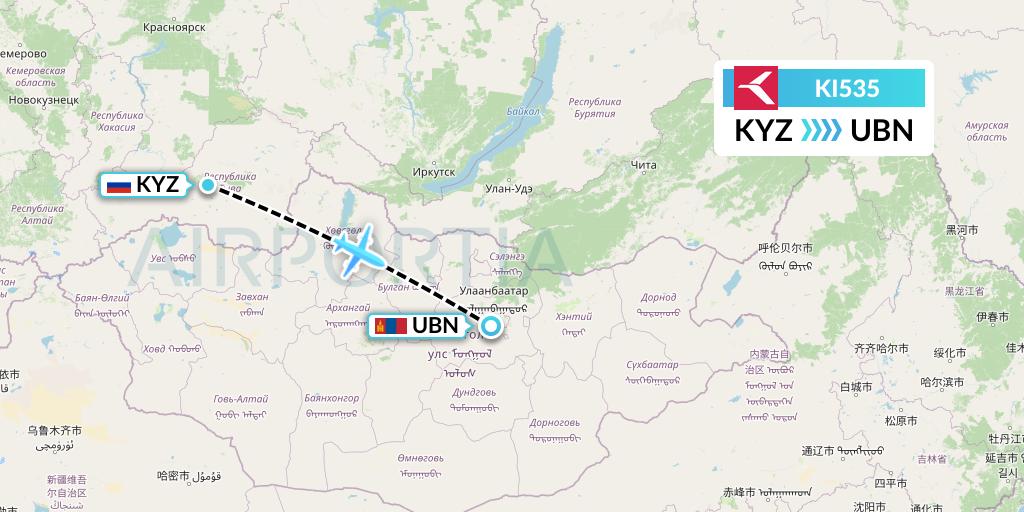 KI535 Krasavia Flight Map: Kyzyl to Ulan Bator