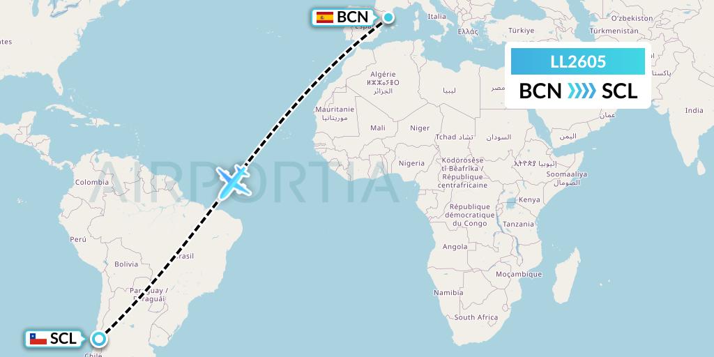 LL2605 Miami Air International Flight Map: Barcelona to Santiago