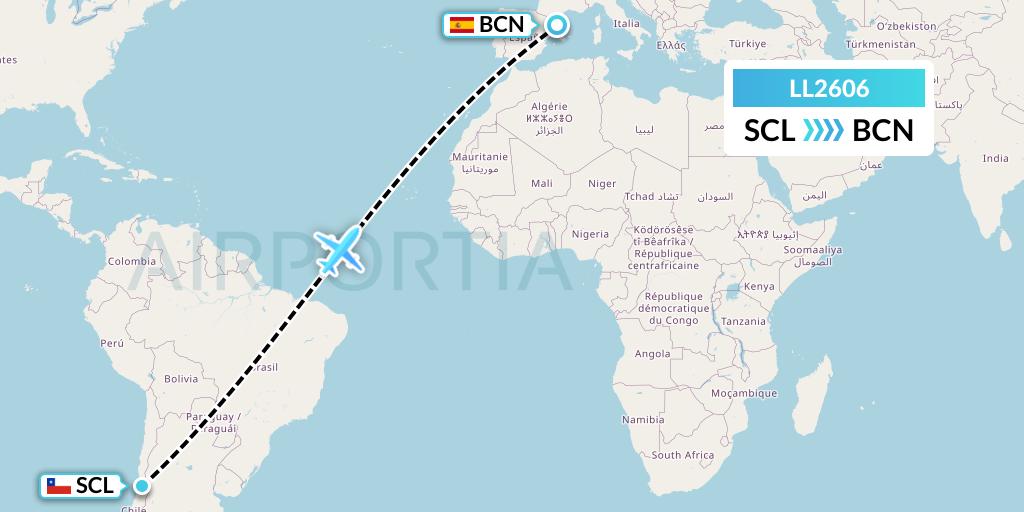 LL2606 Miami Air International Flight Map: Santiago to Barcelona