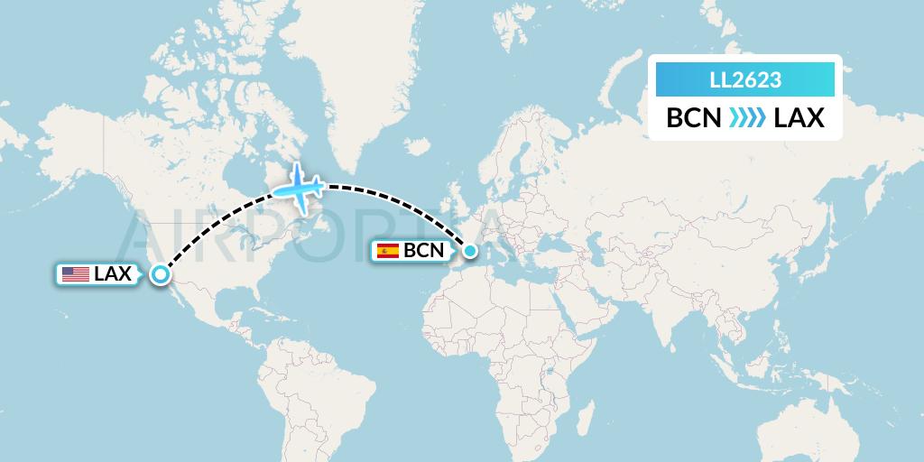 LL2623 Miami Air International Flight Map: Barcelona to Los Angeles