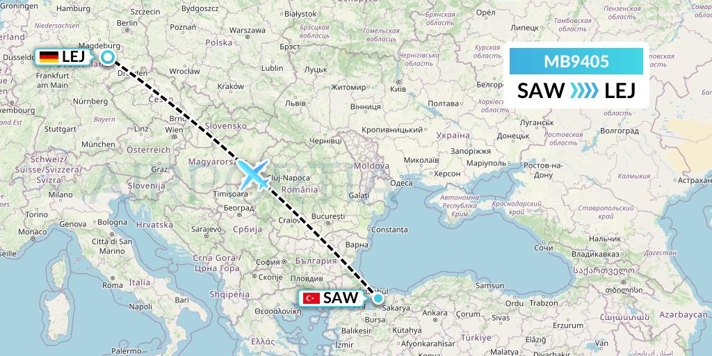 MB9405 MNG Airlines Flight Map: Istanbul to Leipzig