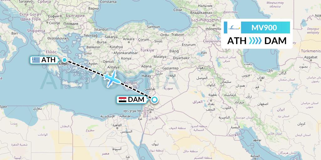 MV900 Aviastar Mandiri Flight Map: Athens to Damascus