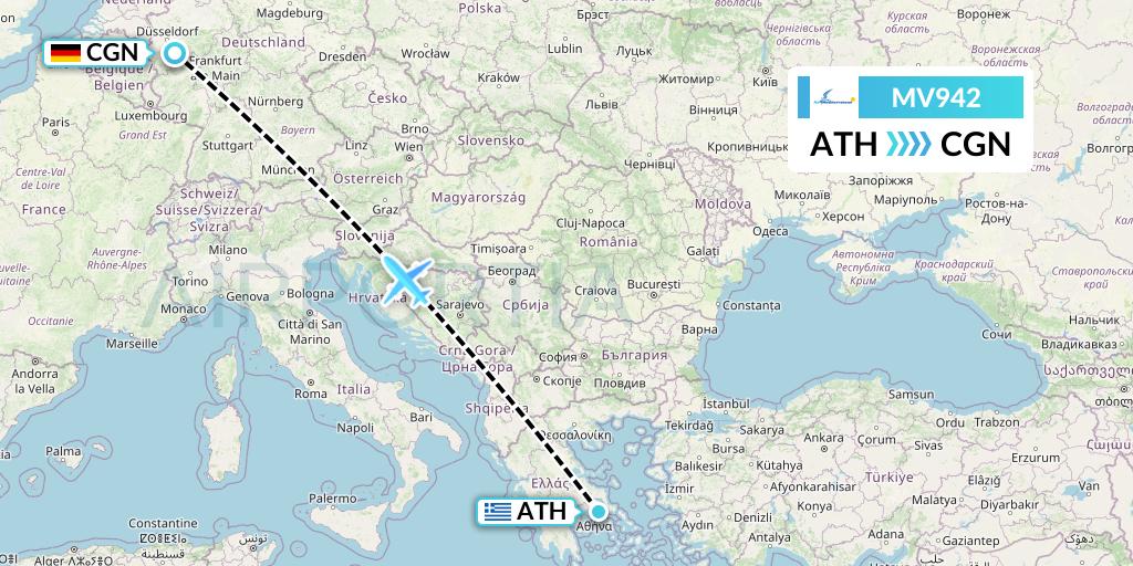 MV942 Aviastar Mandiri Flight Map: Athens to Cologne