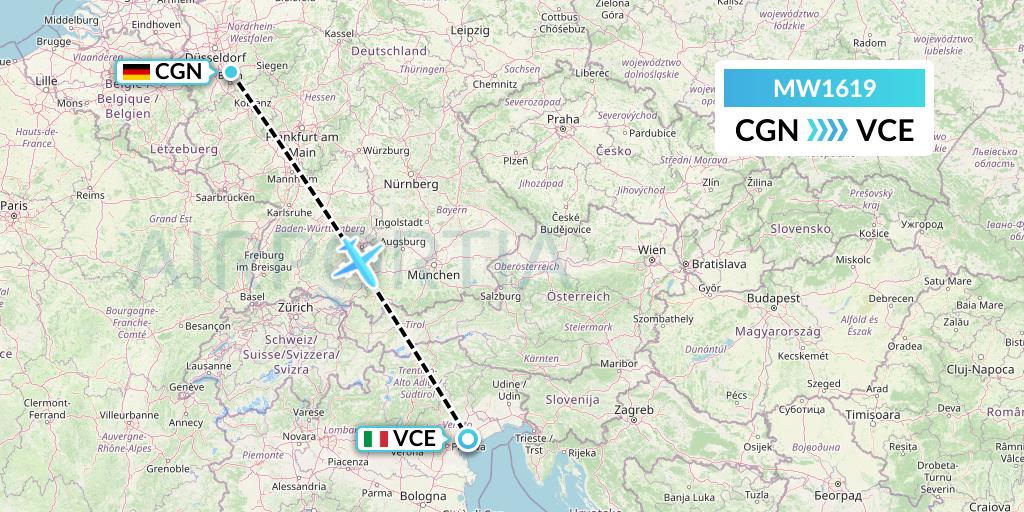 MW1619 Mokulele Flight Service Flight Map: Cologne to Venice