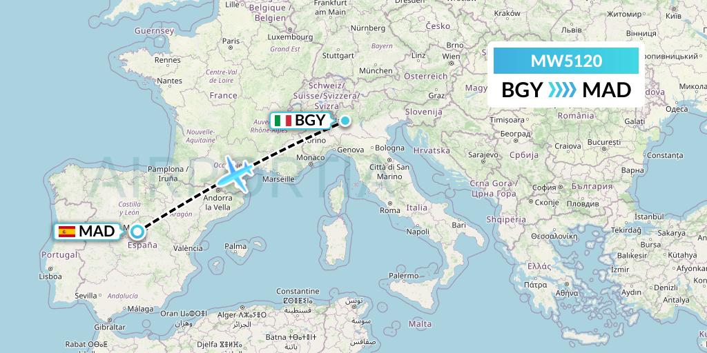 MW5120 Mokulele Flight Service Flight Map: Milan to Madrid