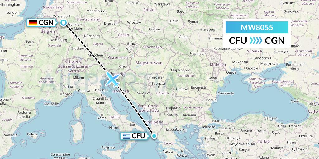 MW8055 Mokulele Flight Service Flight Map: Corfu to Cologne