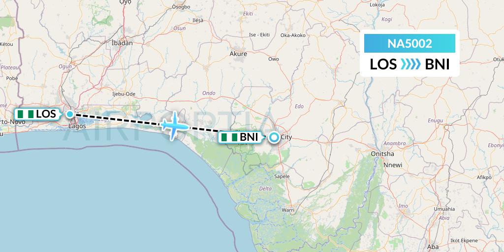 NA5002 North American Airlines Flight Map: Lagos to Benin