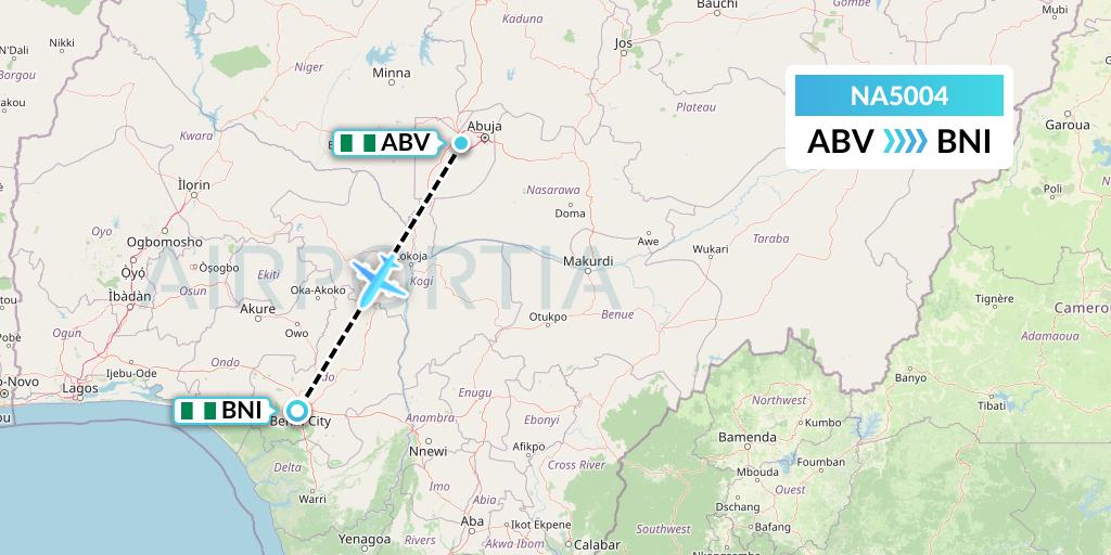 NA5004 North American Airlines Flight Map: Abuja to Benin