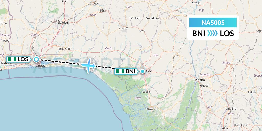 NA5005 North American Airlines Flight Map: Benin to Lagos
