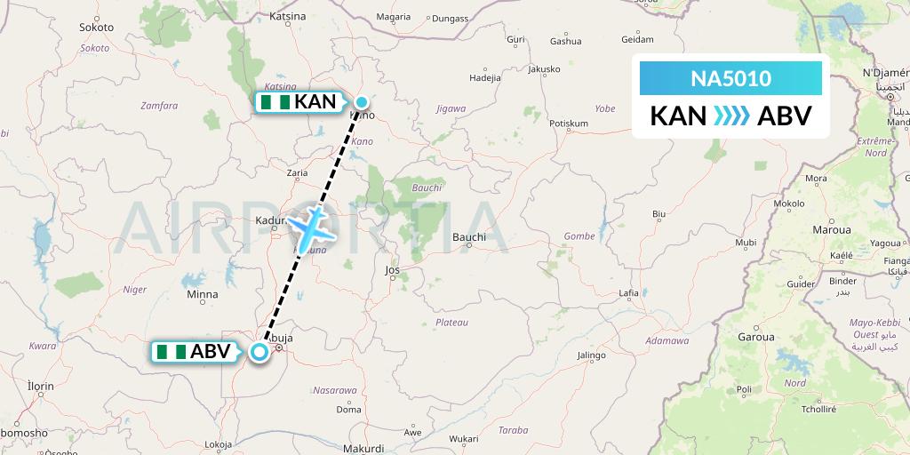 NA5010 North American Airlines Flight Map: Kano to Abuja