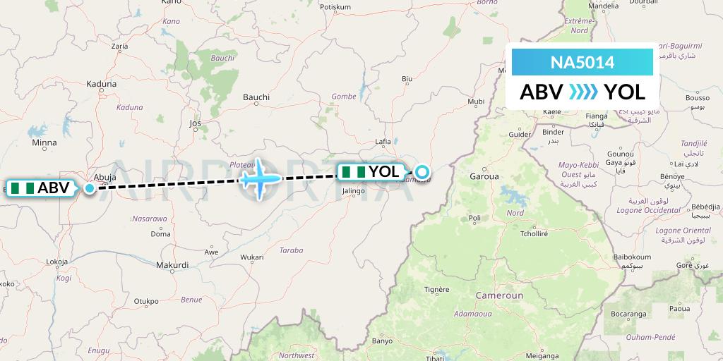 NA5014 North American Airlines Flight Map: Abuja to Yola