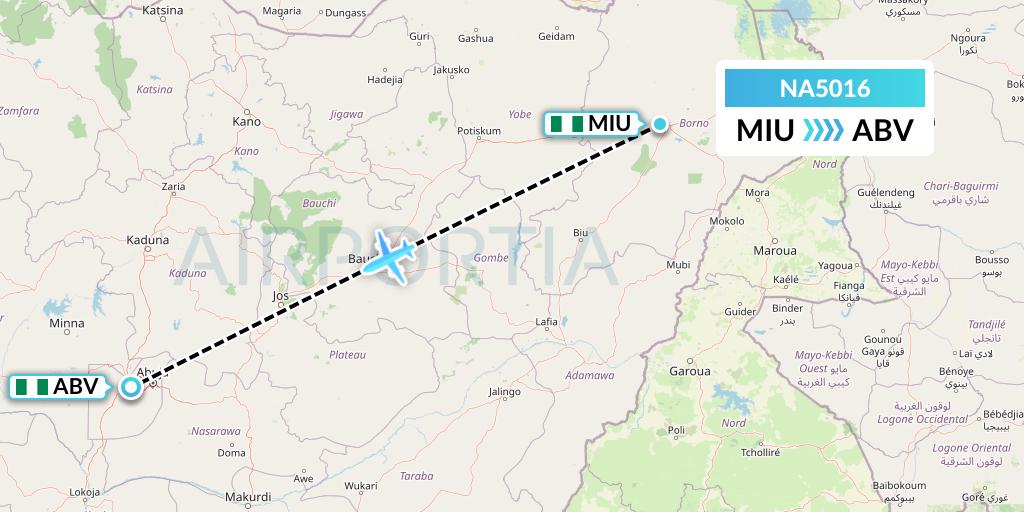 NA5016 North American Airlines Flight Map: Maiduguri to Abuja