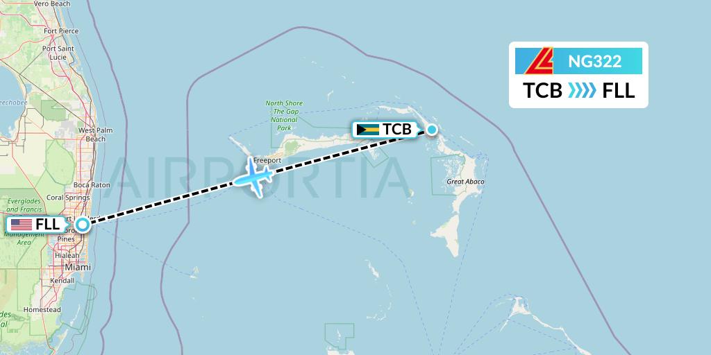 NG322 Aero Contractors Flight Map: Treasure Cay to Fort Lauderdale